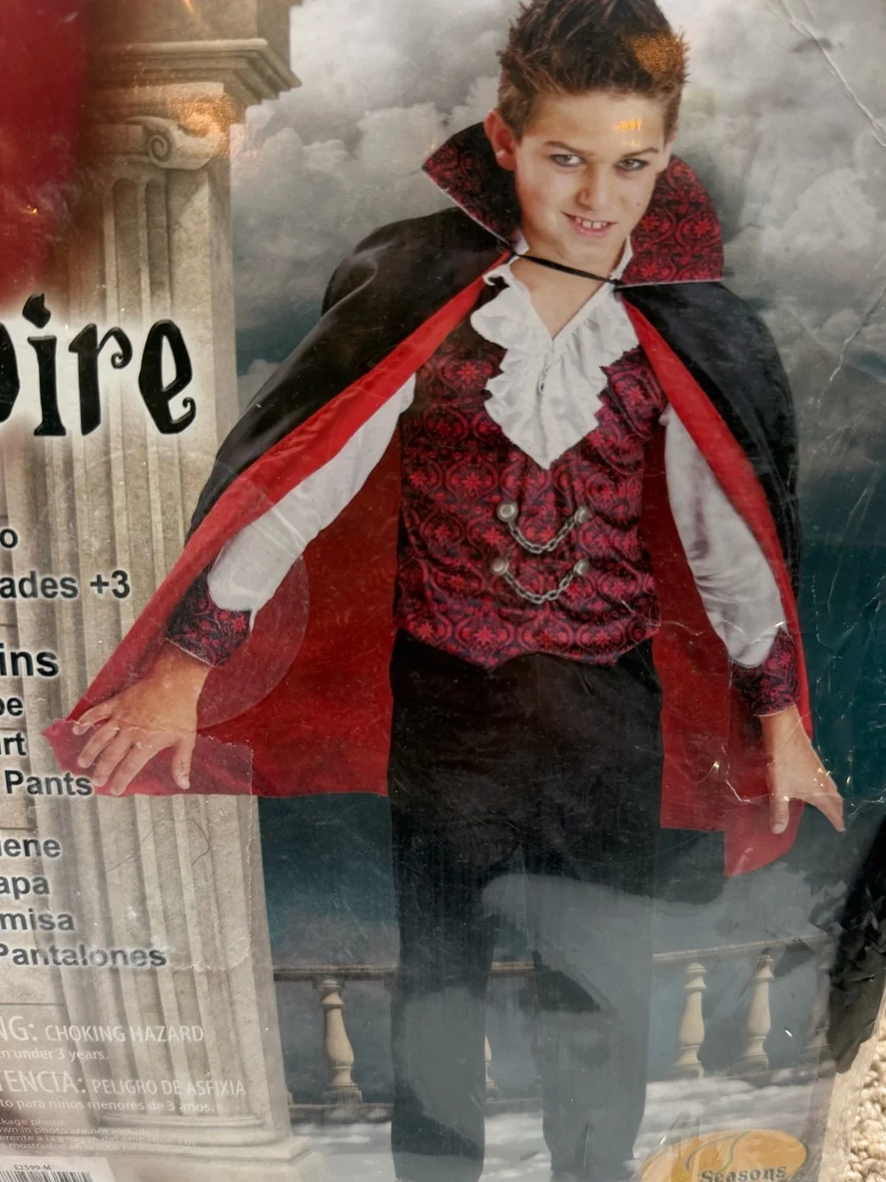 Boys Vampire Costume with Black & Red Cape - Classic Halloween Outfit